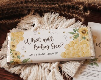 Honey Bee Baby Shower Custom Candy Favor. Mommy to Bee Chocolate Favor for Guest. What Will Baby Bee Candy Bar. Hershey Bar Wrapper Label B1