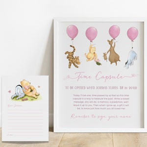 Winnie the Pooh Girl 1st Birthday Time Capsule. Classic Pooh Time Capsule Sign. First Birthday Party Signage. DIY Pink Party Decorations. B3