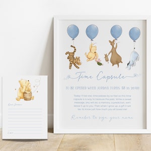 Winnie the Pooh Boys 1st Birthday Time Capsule Sign. Classic Pooh Time Capsule Card. First Birthday Party Sign. Blue Party Decorations.  B4
