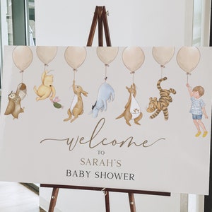 Winnie the Pooh Baby Shower Welcome Sign. Digital Girl Boy Party Signage. Classic Pooh Bear Instant Watercolor Template. Gender Neutral N1