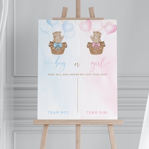 Teddy Bear Gender Reveal Voting Board. Guess the Gender Games. He or She Sign. Gender Reveal Decorations. Editable, Printable Party Games T1