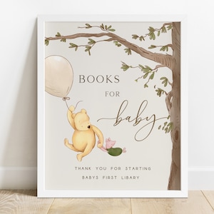 Winnie the Pooh Baby Shower Signs. Books for Baby Sign. Classic Pooh Bear Decorations. Gender Neutral Theme. Piglet & Pooh Balloon Girl. N1