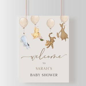 Winnie the Pooh Baby Shower Welcome Sign. Welcome Signage. Classic Pooh Bear Instant Template. Vintage Watercolor Animals. Gender Neutral N1