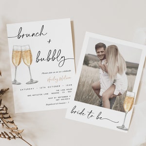 Brunch and Bubbly Bridal Shower Invitation. Bridal Brunch Invite Digital Download. Editable Modern Invitation. Minimalist Instant Download.