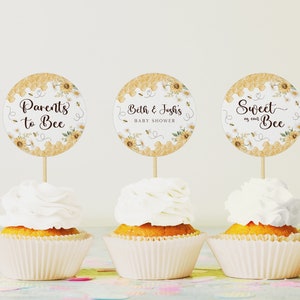 PRINTABLE Parents to Bee Cupcake Topper Decor. Honey Bee Shower Favor Decoration. Bumble Bee Party Supplies Daddy to Bee Digital Download B1