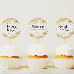 EDITABLE Mama to Bee Cupcake Topper. Honey Bee Baby Shower Decorations. Digital Bumble Bee Party Supplies. Mommy to Bee Instant Downloads B1