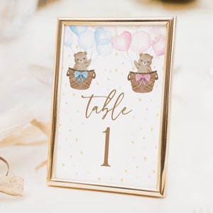 Teddy Bear Gender Reveal Decor. Gender Reveal Ideas. Pink & Blue Table Numbers. Printable Custom Party Signs. He OR She Digital Templates T1