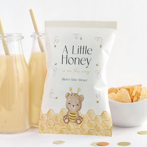 PRINTABLE Honey Bee Favors. Bumble Bees Chip Bag Label. Girl Boy Baby Shower Gender Reveal Party Decor. Editable Instant Digital Download J1