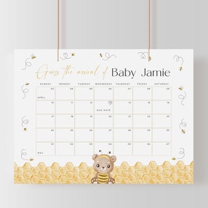 Baby Bee Shower Guess the Date Due Date Calendar Game. Printables Bumble Bee Decorations. Gender Neutral Gender Reveal Party Supplies. J1