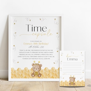 EDITABLE First Bee Birthday Time Capsule Sign. Printable Time Capsule Cards. 1st Birthday Digital Download Honey Bumble Bee Party Game. J5