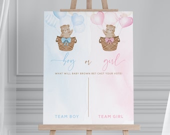 Teddy Bear Gender Reveal Voting Board. Guess the Gender Games. He or She Sign. Gender Reveal Decorations. Editable, Printable Party Games T1