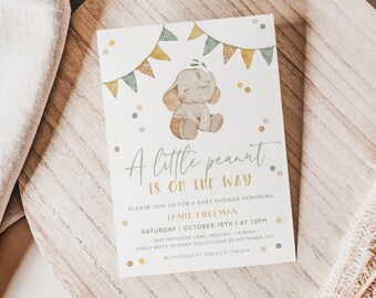 Elephant Baby Shower Invites | Boho Baby Shower Invitations | Editable Baby Elephant Its a Boy | A Little Peanut Invites | Party Template E2