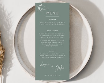 Sage Green Wedding Menu Template. Menu Card Template. Dinner Menu Cards. Custom Menu. Wedding Table Menu Printable Template Instant Template