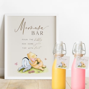 Mimosa Bar Sign. Classic Winnie the Pooh Baby Shower Signage. Editable Printable Decorations. Digital Download Templates For Boy OR Girl. N1