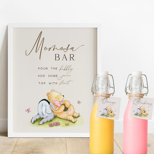 Mimosa Bar Sign. Classic Winnie the Pooh Baby Shower Signage. Editable Printable Decorations. Digital Download Templates For Boy OR Girl. N1
