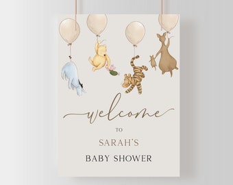 Winnie the Pooh Baby Shower Welcome Sign. Welcome Signage. Classic Pooh Bear Instant Template. Vintage Watercolor Animals. Gender Neutral N1