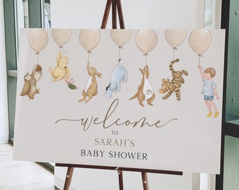 Winnie the Pooh Baby Shower Welcome Sign. Digital Girl Boy Party Signage. Classic Pooh Bear Instant Watercolor Template. Gender Neutral N1