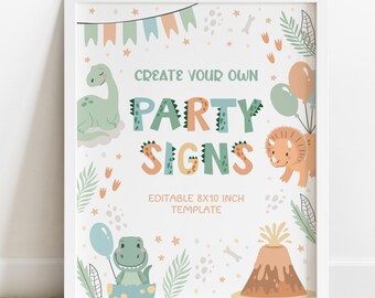 Editable Dinosaur Custom Party Sign Printable Baby Dino Table Sign Dino Birthday Party Decor Boys Digital Pastel Digital Canva Template D2