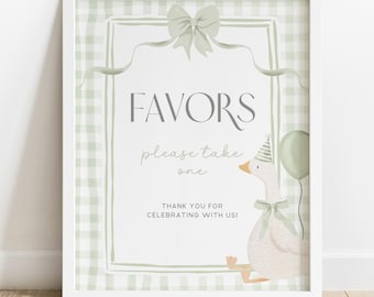 Silly Goose Party Favor Sign. Please Take One One Silly Goose Table Sign. Sage Green Bow Coquette Party Decor. Gingham Birthday Favours G8