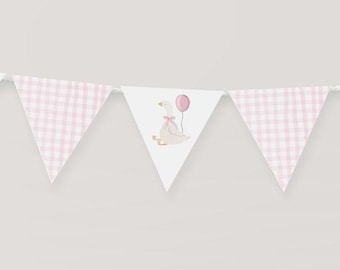 Silly Goose Baby Shower Banner Printable Mother Goose Bunting Garland Silly Goose Party Decor Girls Pink Gingham Coquette Canva Template O2