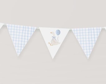 Silly Goose Baby Shower Banner Printable Mother Goose Bunting Garland Silly Goose Party Decor Boys Blue Gingham Coquette Canva Template O3