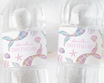 Mermaid Tail Water Bottle Labels. Editable Birthday Decor Digital Sticker. Printable Pastel Under The Sea Party. Girl Theme Drink Label Z8