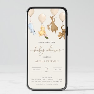 Video Invitation Winnie the Pooh. Classic Pooh Animated Invite, Hundred Acre Wood Baby Shower Mobile Evite, Digital Download Girl Boy. N1