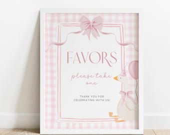 Silly Goose Party Favor Sign. Please Take One One Silly Goose Table Sign. Pink Bow Coquette Party Decor. Girls Gingham Birthday Favours G7