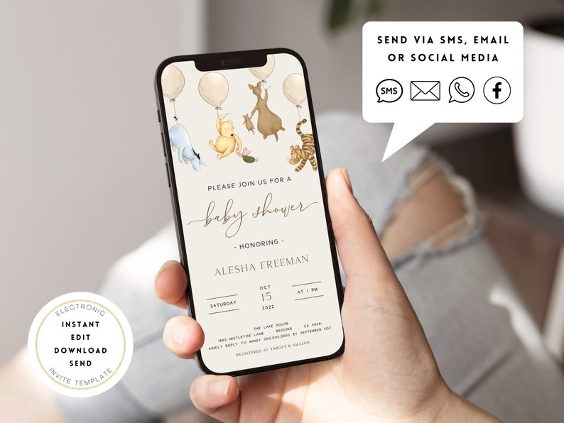 Winnie the Pooh Baby Shower Evite. Classic Vintage Pooh Bear Etsy