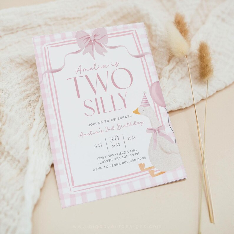 Pink Gingham Birthday Invitation