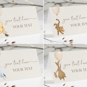 Winnie the Pooh Place Cards. Classic Pooh Bear Food Labels. Table Name Cards. Editable Tent Cards. Printed Gender Neutral Decorations. N1 B2 image 6