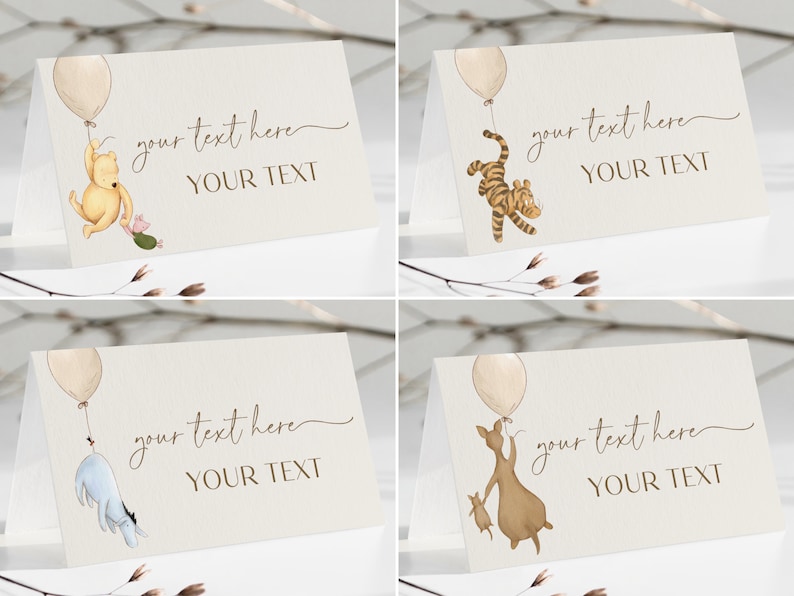 Winnie the Pooh Place Cards. Classic Pooh Bear Food Labels. Table Name Cards. Editable Tent Cards. Printed Gender Neutral Decorations. N1 B2 image 6