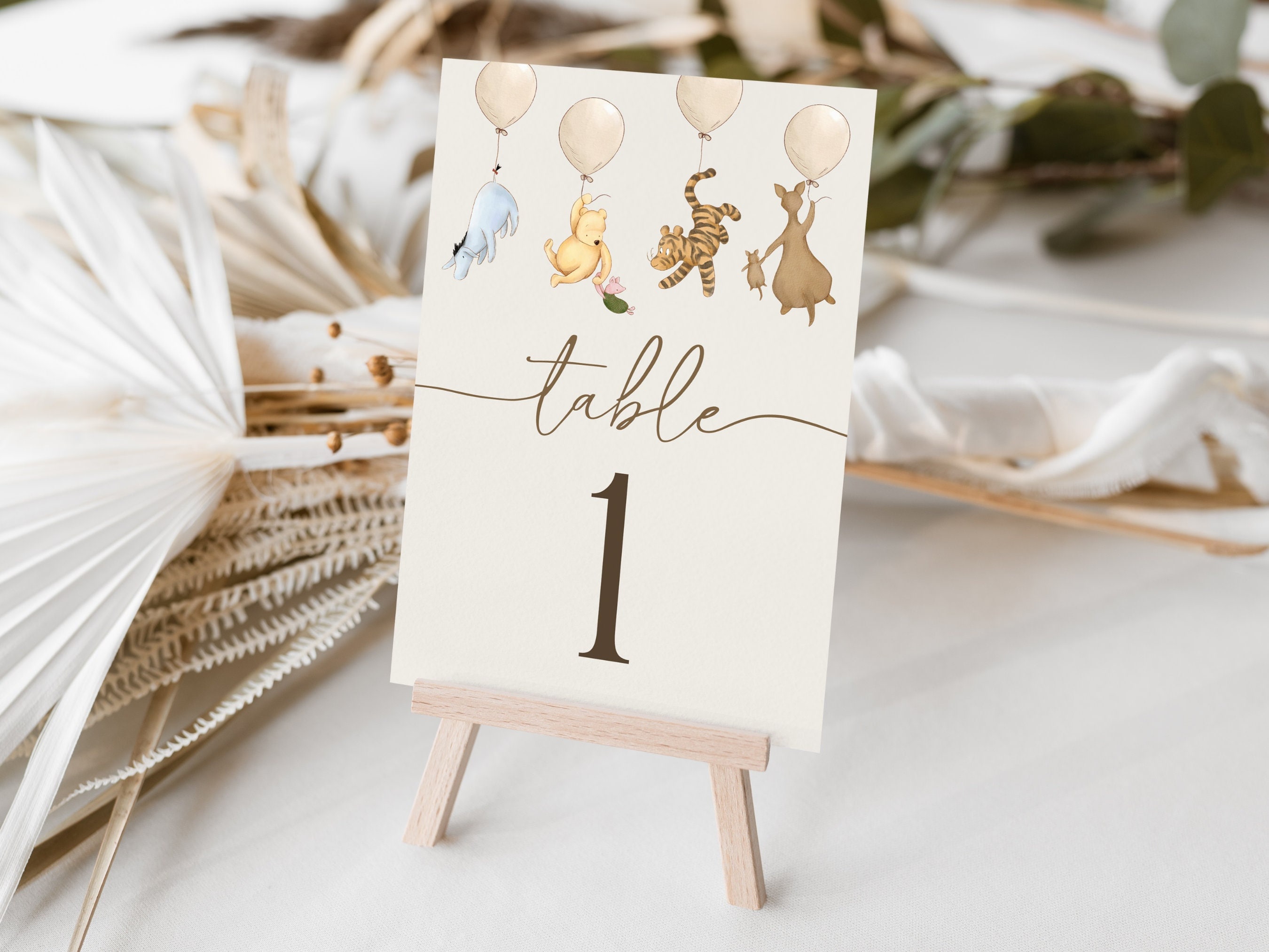 Vintage Winnie the Pooh Table Numbers. Gender Neutral Baby Shower