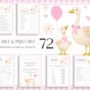 Mother Goose Baby Shower Games for Girl. Pink Gingham Silly Goose Bundle. Little Goose Party Game Set Downloadable Editable Fun Activity. G6