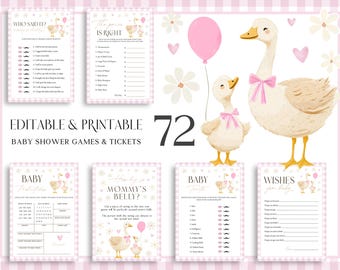 Mother Goose Baby Shower Games for Girl. Pink Gingham Silly Goose Bundle. Little Goose Party Game Set Downloadable Editable Fun Activity. G6