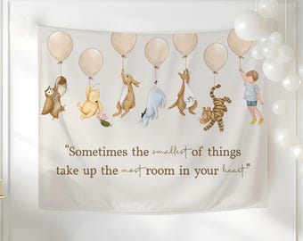 Editable Classic Winnie the Pooh Backdrop. Digital Girl Boy Party Banner. Vintage Pooh Bear Baby Shower, Birthday Printable Template. N1 B2