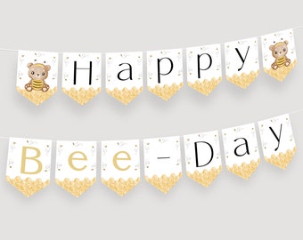 "Happy Erster Bienen Tag Banner." 1st Birthday Party Girlande mit Honigbiene, Girlande. Druckbare Digitale Girlande Vorlage. Bee Themed Sofort Download. J5