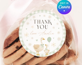 Dumme Gans Babyparty Aufkleber. Kleine Gans Geschenkanhänger. Sage Grün Mama Gans Danke Geschenk Gender Neutral Gingham Geese Geburtstag Thema G3