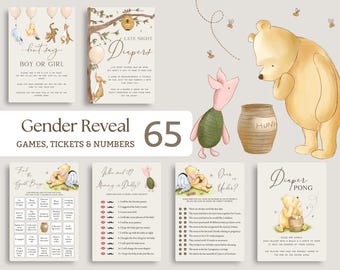 Winnie the Pooh Gender Reveal Games Bundle Classic Pooh Gender Neutral Printable Card Vintage Pooh Bear Digital Game Girl Boy Activities N1