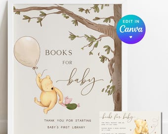 Winnie the Pooh Baby Shower Signs. Books for Baby Sign. Classic Pooh Bear Decorations. Gender Neutral Theme. Piglet & Pooh Balloon Girl. N1