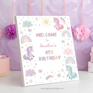 Unicorn 4th Birthday Welcome Sign