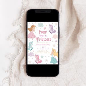 Forever a Princess & Unicorn 4th Birthday Invitation