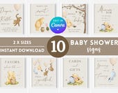 Classic Winnie the Pooh Baby Shower Decorations. Balloon Decor Sign Template Bundle. Boy Vintage Pooh Bear. Photo Guestbook Diaper Raffle N1