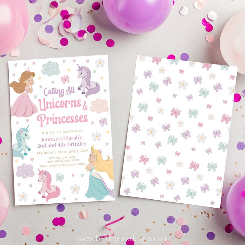Double Birthday Invitation Princess