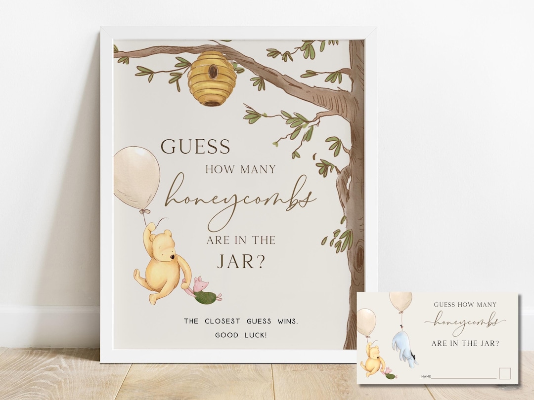 Editable Pooh Guess How Many Honeycombs Game. Neutral Baby Shower 1st ...