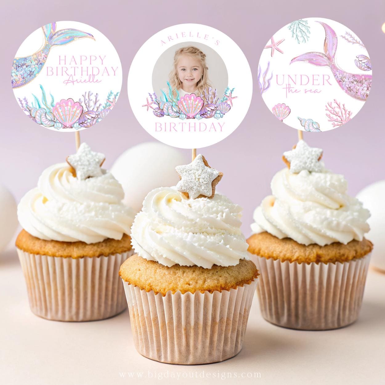24 Obleas Comestibles Precortadas Para Decoración De Tartas: Sirena 7º Cumpleaños