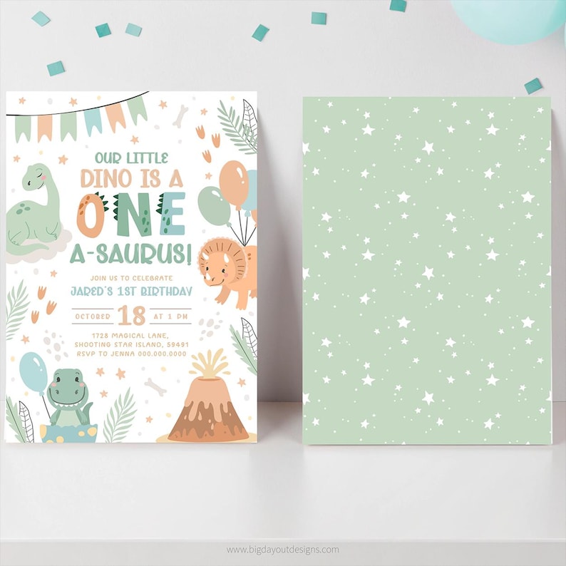 One Cute Baby Dino 1st Birthday Invite