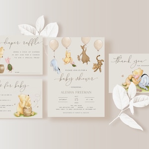 Classic Winnie the Pooh Baby Shower Invite. Vintage Pooh Invitation Set. Gender Neutral Themed Baby Sprinkle. Digital Editable Template. N1