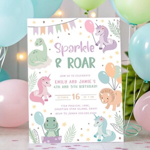 Unicorn and Dinosaur Invitations