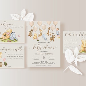 Classic Winnie the Pooh Baby Shower Invite. Vintage Pooh Invitation Set. Gender Neutral Themed Baby Sprinkle. Digital Editable Template. N1